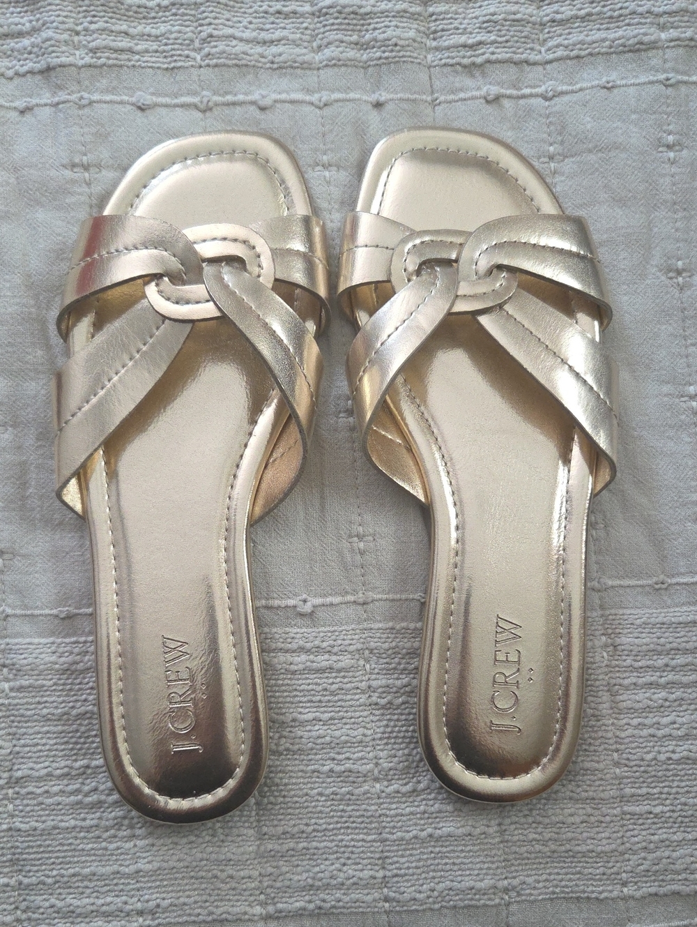 J.Crew Metallic Gold Knot Slide Mules